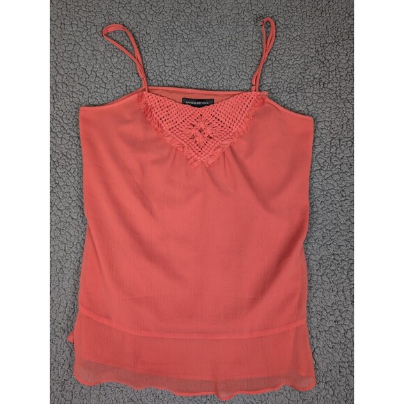 Banana Republic Tops - Banana Republic Tank Top Woven Macrame Size M Red Lightweight Spaghetti Straps